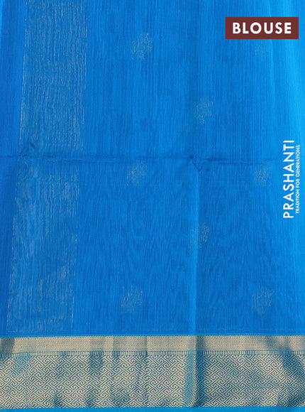 Maheswari silk cotton saree blue and teal blue with allover zari weaves and zari woven border