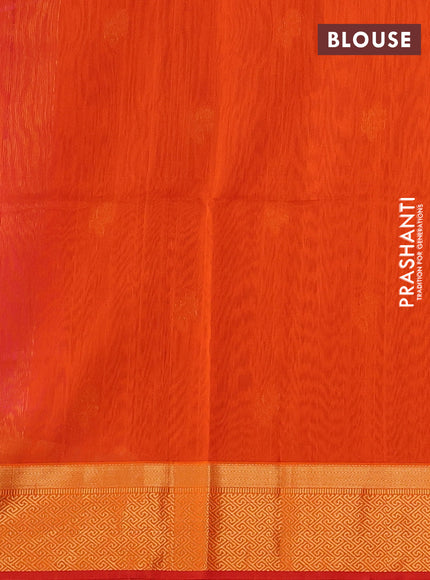 Maheswari silk cotton saree magenta pink and orange with allover zari weaves and zari woven border