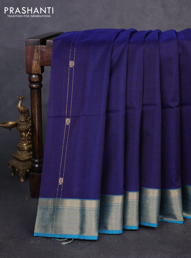 Maheswari silk cotton saree navy blue and cs blue with allover zari weaves and zari woven border