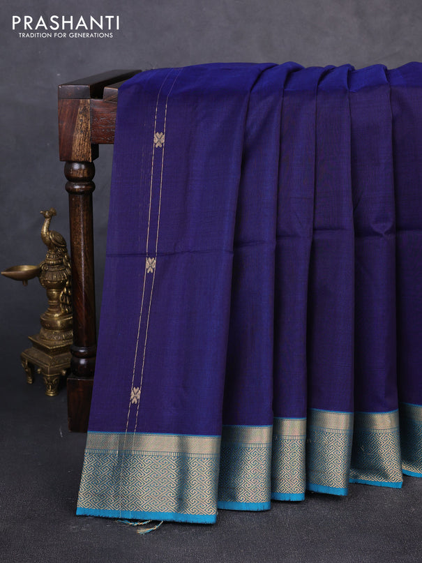 Maheswari silk cotton saree navy blue and cs blue with allover zari weaves and zari woven border