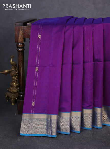 Maheswari silk cotton saree purple and teal blue with allover zari weaves and zari woven border
