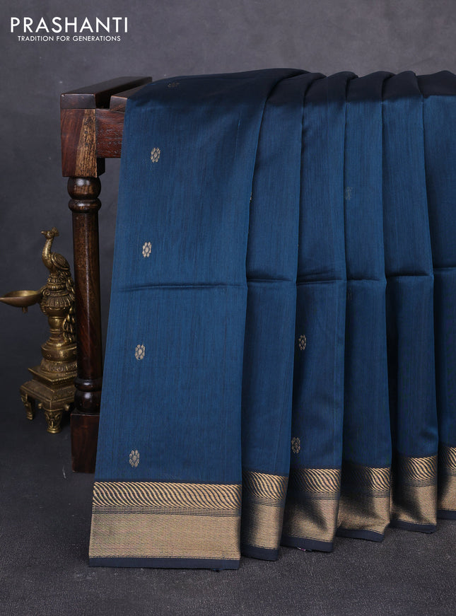 Maheswari silk cotton saree peacock blue with zari woven buttas and zari woven border