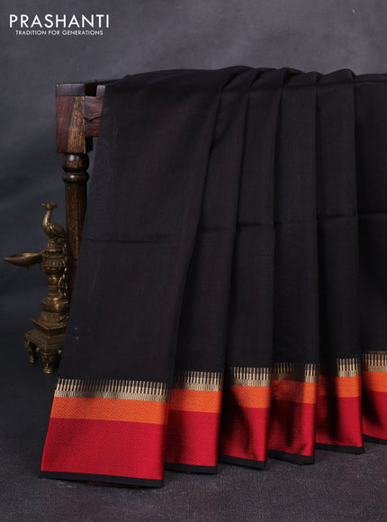 Maheswari silk cotton saree black and maroon with plain body and thread & zari woven border