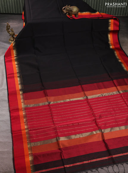 Maheswari silk cotton saree black and maroon with plain body and thread & zari woven border