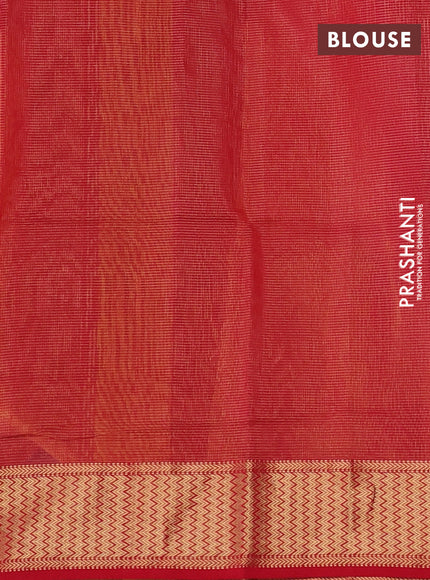 Maheswari silk cotton saree mustard yellow and red with allover small zari woven checked pattern and zari woven border