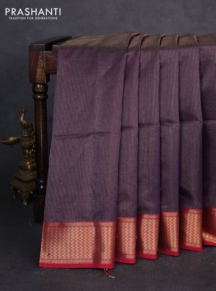 Maheswari silk cotton saree purple and red with allover small zari woven checked pattern and zari woven border