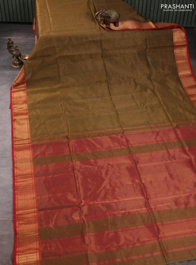 Maheswari silk cotton saree dark mustard and red with allover small zari woven checked pattern and zari woven border