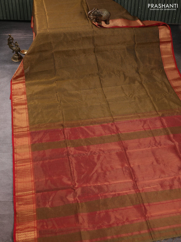 Maheswari silk cotton saree dark mustard and red with allover small zari woven checked pattern and zari woven border