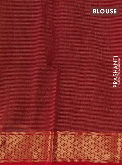 Maheswari silk cotton saree dark mustard and red with allover small zari woven checked pattern and zari woven border