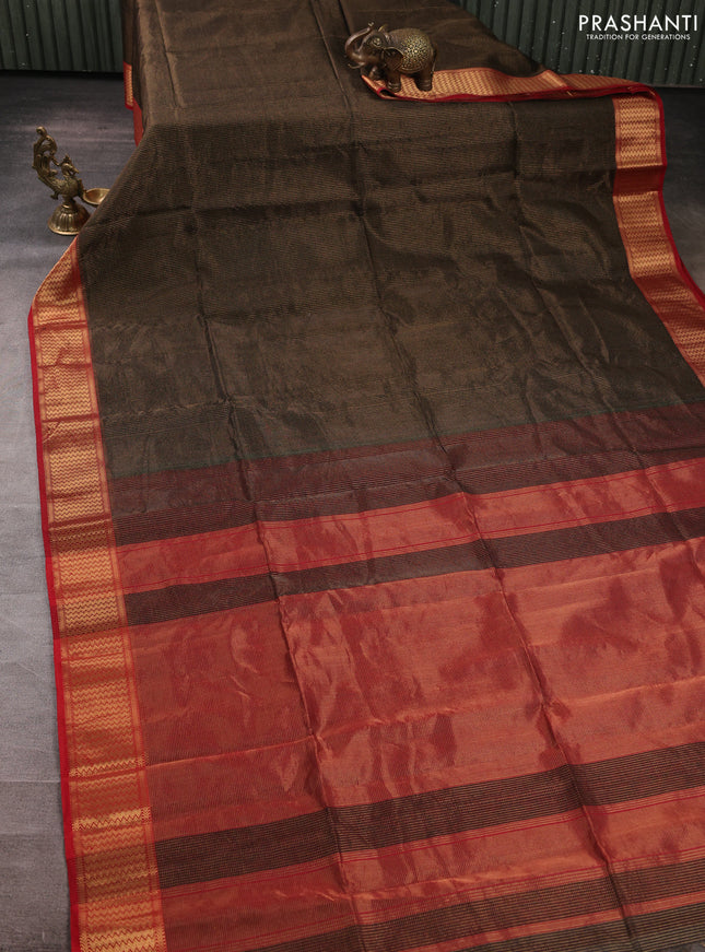 Maheswari silk cotton saree black and red with allover small zari woven checked pattern and zari woven border