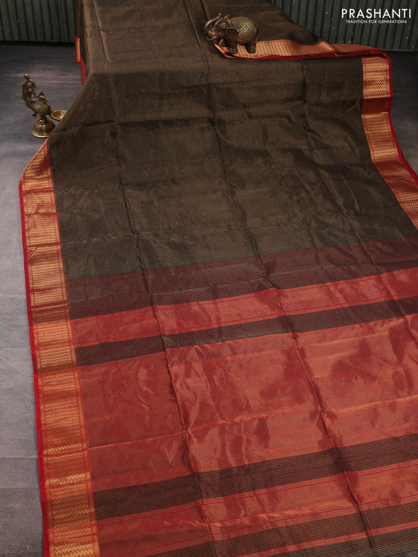 Maheswari silk cotton saree black and red with allover small zari woven checked pattern and zari woven border
