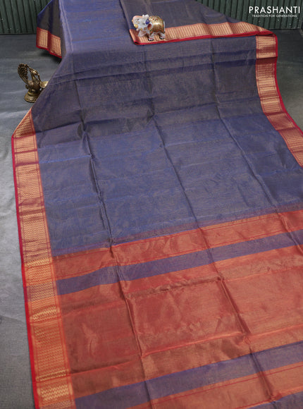 Maheswari silk cotton saree navy blue and red with allover small zari woven checked pattern and zari woven border