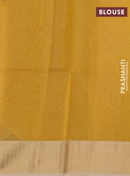 Maheswari silk cotton saree yellow and pale yellow with allover small zari woven checked pattern and zari woven border