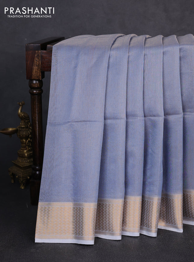 Maheswari silk cotton saree grey with allover small zari woven checked pattern and zari woven border
