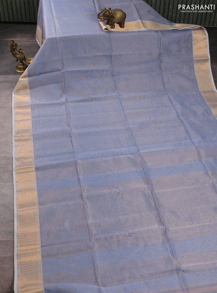 Maheswari silk cotton saree grey with allover small zari woven checked pattern and zari woven border