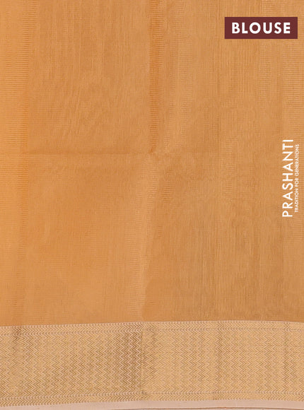 Maheswari silk cotton saree pale orange with allover small zari woven checked pattern and zari woven border