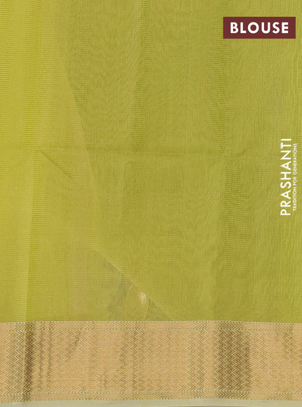 Maheswari silk cotton saree lime green with allover zari stripe pattern and zari woven border