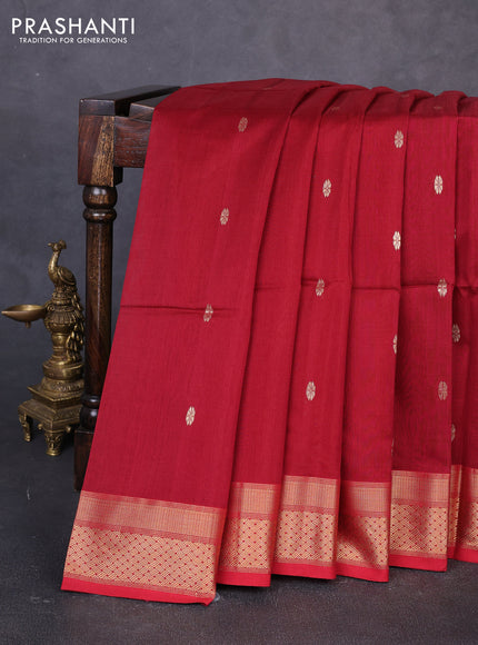 Maheswari silk cotton saree maroon and mustard yellow with zari woven buttas and zari woven border