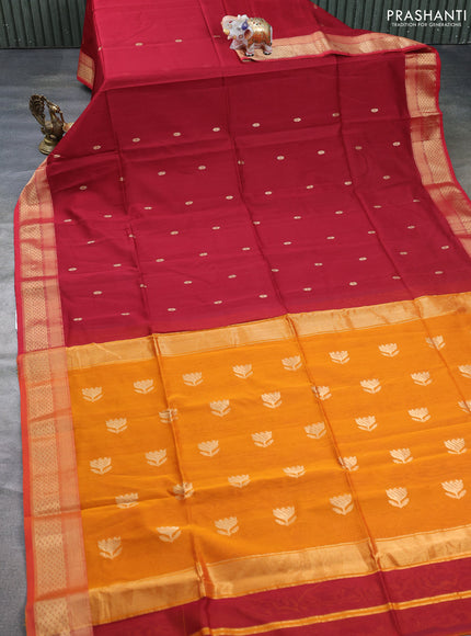 Maheswari silk cotton saree maroon and mustard yellow with zari woven buttas and zari woven border