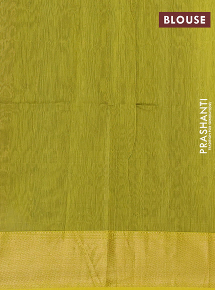 Maheswari silk cotton saree browm and lime yellow with zari woven muniya buttas and zari woven border