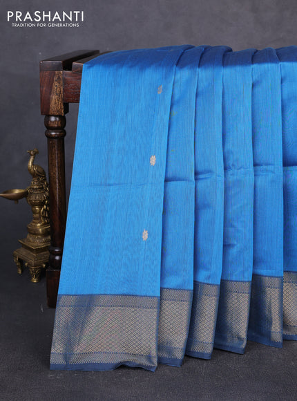 Maheswari silk cotton saree blue and black with zari woven buttas and zari woven border