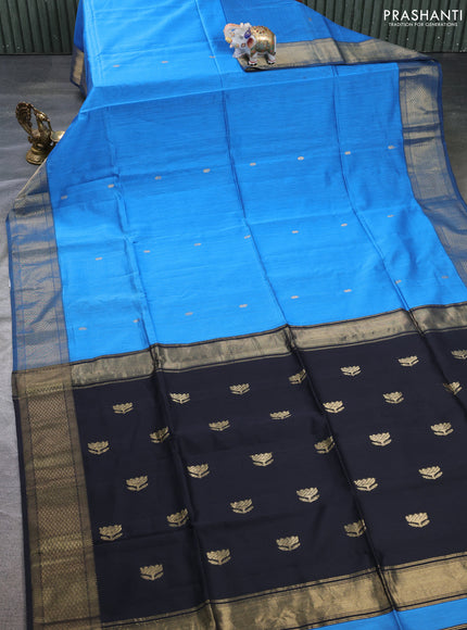 Maheswari silk cotton saree blue and black with zari woven buttas and zari woven border