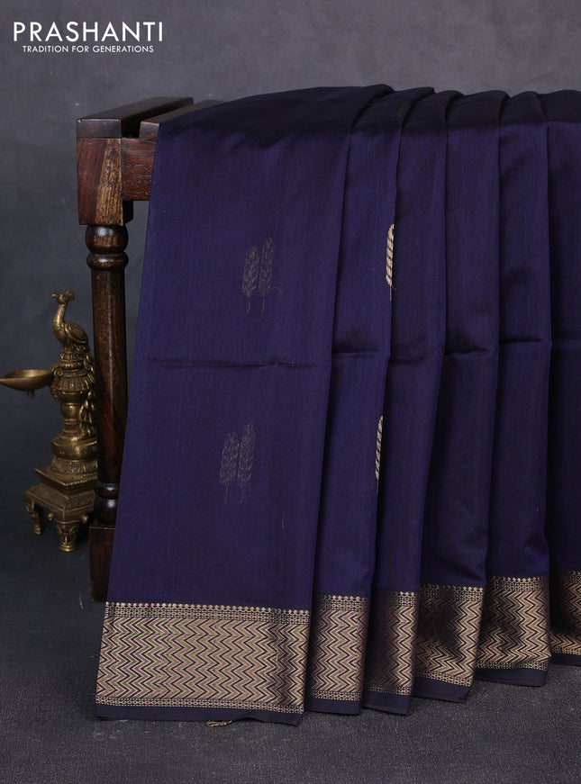 Maheswari silk cotton saree navy blue with zari woven buttas and zari woven border
