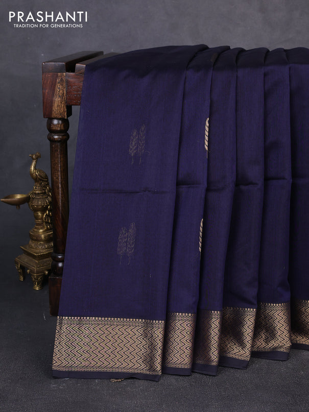 Maheswari silk cotton saree navy blue with zari woven buttas and zari woven border
