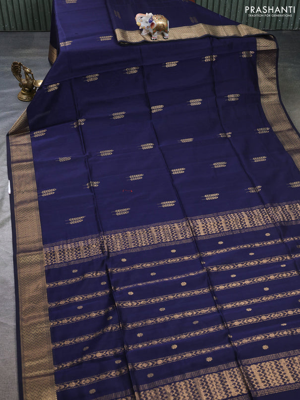 Maheswari silk cotton saree navy blue with zari woven buttas and zari woven border