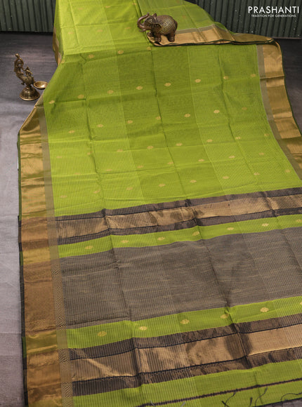 Maheswari silk cotton saree pista green and sap green with allover stripe pattern & zari buttas and zari woven border