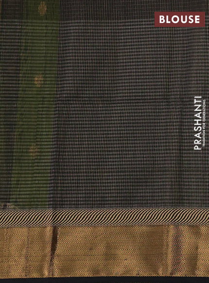 Maheswari silk cotton saree pista green and sap green with allover stripe pattern & zari buttas and zari woven border