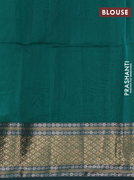 Maheswari silk cotton saree green with silver & gold zari woven buttas and zari woven border