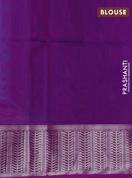 Maheswari silk cotton saree dual shade of teal green and purple with silver & gold zari woven buttas and zari woven border