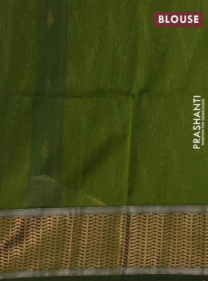 Maheswari silk cotton saree dark blue and sap green with thread & silver zari woven buttas and zari woven border