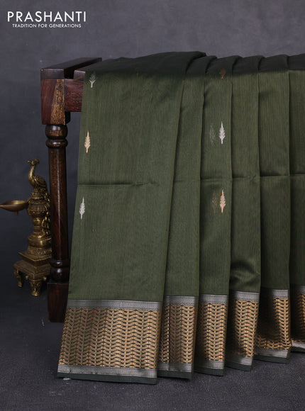 Maheswari silk cotton saree sap green and pastel green with silver & gold zari woven buttas and zari woven border