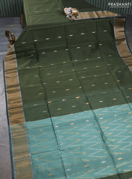 Maheswari silk cotton saree sap green and pastel green with silver & gold zari woven buttas and zari woven border
