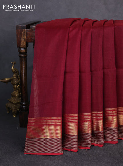 Maheswari silk cotton saree maroon and red with plain body and zari & thread woven border