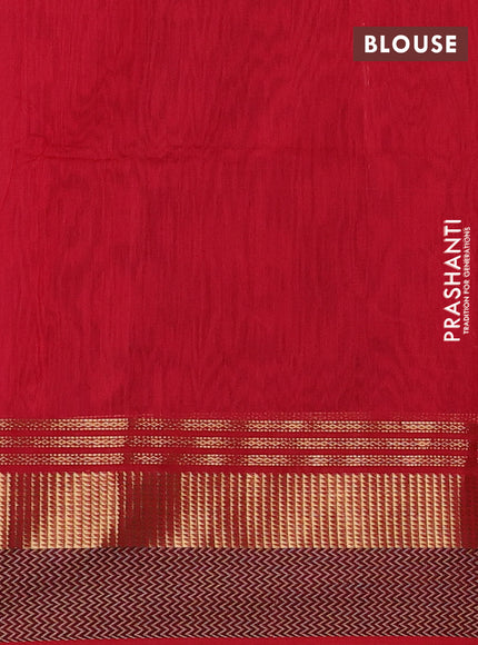 Maheswari silk cotton saree maroon and red with plain body and zari & thread woven border