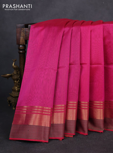 Maheswari silk cotton saree pink and red with plain body and zari & thread woven border