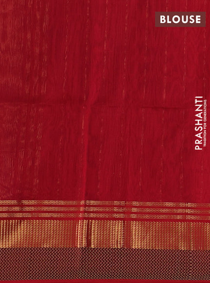 Maheswari silk cotton saree dual shade of bluish red and red with plain body and zari & thread woven border