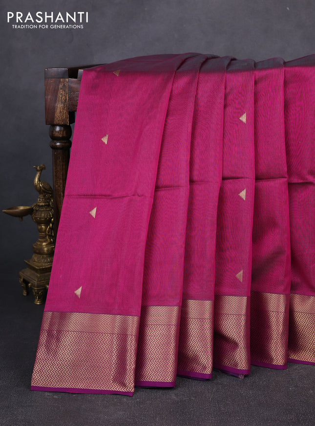Maheswari silk cotton saree magenta pink with zari woven geometric buttas and zari woven border