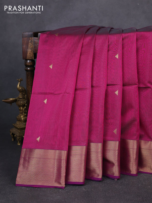 Maheswari silk cotton saree magenta pink with zari woven geometric buttas and zari woven border