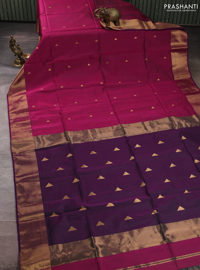 Maheswari silk cotton saree magenta pink with zari woven geometric buttas and zari woven border