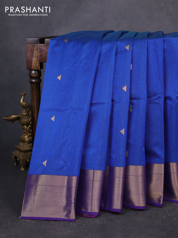 Maheswari silk cotton saree blue and purple with zari woven geometric buttas and zari woven border