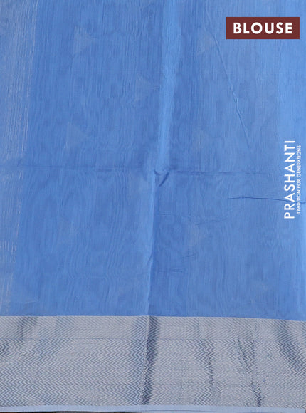 Maheswari silk cotton saree pastel blue and beige with silver zari woven geometric buttas and zari woven border