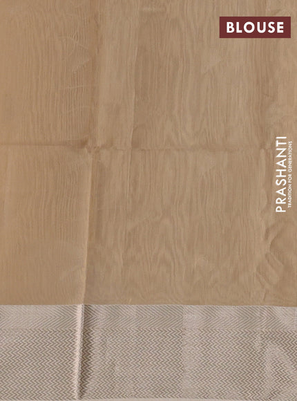 Maheswari silk cotton saree beige with silver zari woven geometric buttas and zari woven border