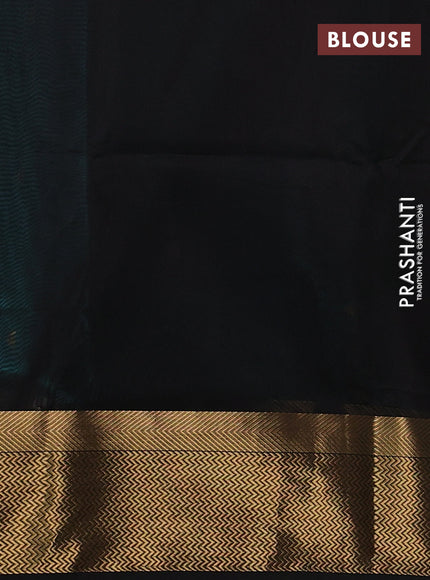 Maheswari silk cotton saree teal green and black with zari woven geometric buttas and zari woven border