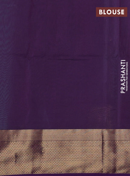 Maheswari silk cotton saree green and purple with zari woven geometric buttas and zari woven border