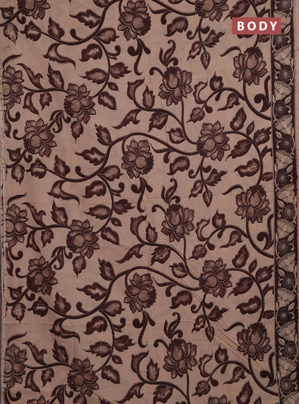 Kalamkari cotton saree beige and dark brown with allover prints and printed border