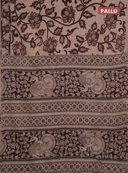 Kalamkari cotton saree beige and dark brown with allover prints and printed border